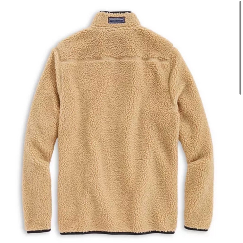 Vineyard Vines Camel Sherpa Pullover with Navy Pocket - Picture 2 of 6